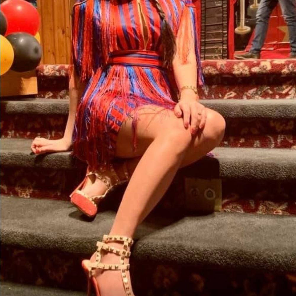 Red and Blue Fringe Dress beautiful dress need to fix the zipper pic below